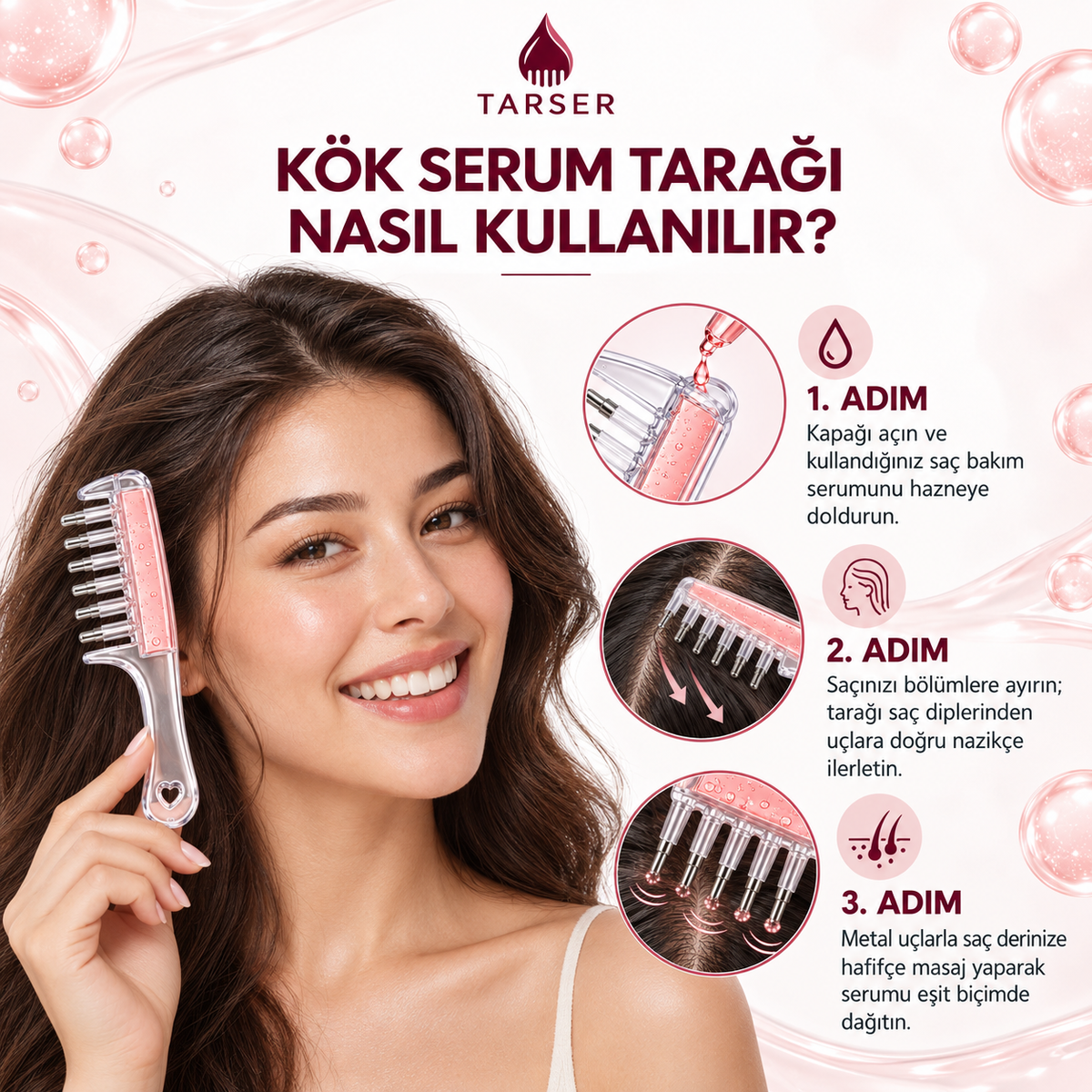 Tarser Kök Serum Tarağı – Güçlü, Gür ve Sağlıklı Saçlar İçin