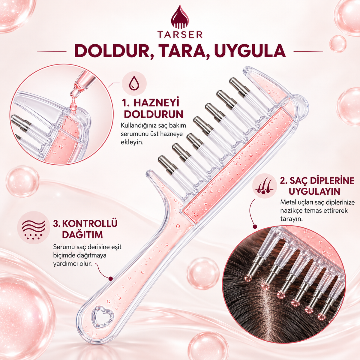 Tarser Kök Serum Tarağı – Güçlü, Gür ve Sağlıklı Saçlar İçin