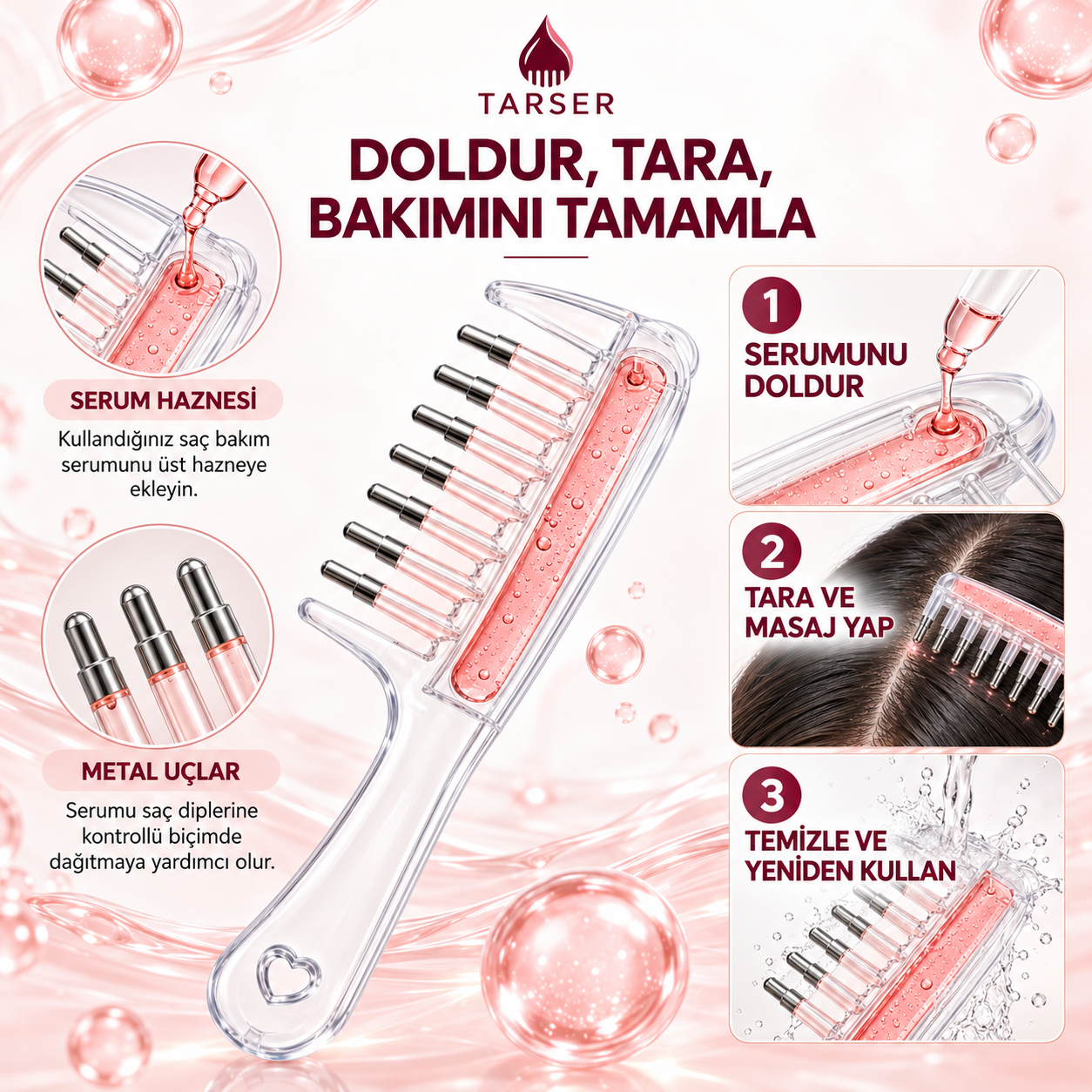 Tarser Kök Serum Tarağı – Güçlü, Gür ve Sağlıklı Saçlar İçin